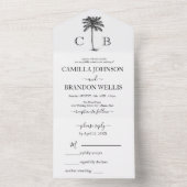 Elegant Tropical Palm Monograms Wedding オールインワン招待状 (内側)