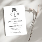 Elegant Tropical Palm Monograms Wedding 招待状