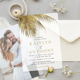 Elegant Tropical Palm Tree Beach Wedding ベラム紙招待状