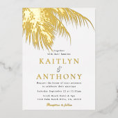 Elegant Tropical Palm Tree Beach Wedding 箔招待状 (正面)