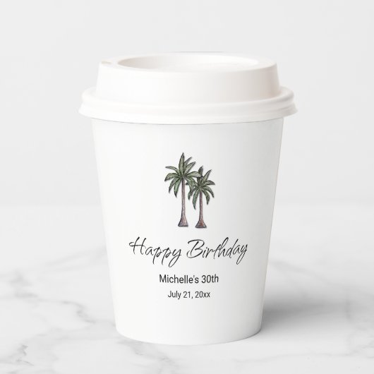Elegant Tropical Palm Trees 30th Birthday Party 紙コップ (裏面)