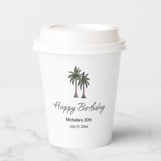 Elegant Tropical Palm Trees 30th Birthday Party 紙コップ (正面)