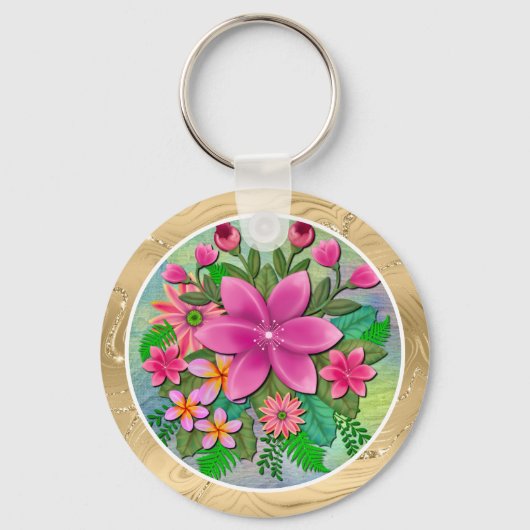 Elegant Tropical Pink Floral I Flowers Bouquet キーホルダー (正面)
