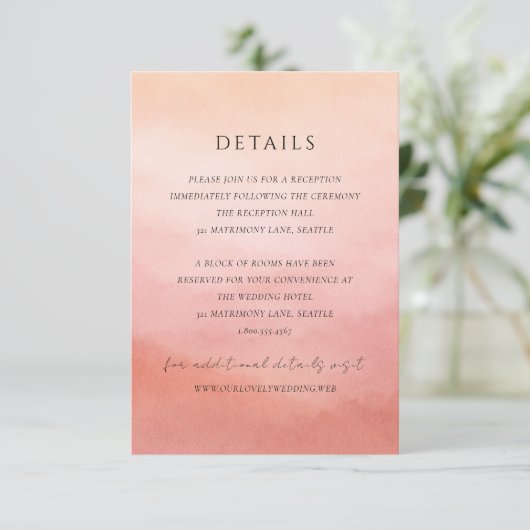 Elegant Tropical Sunset Watercolor Wedding エンクロージャーカード (スタンド正面)
