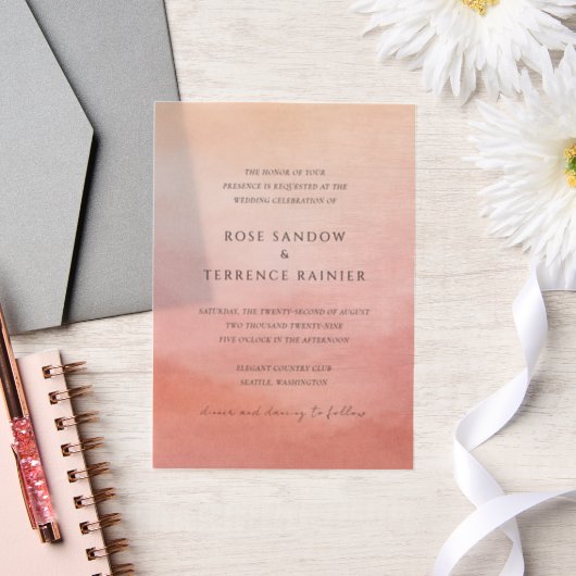 Elegant Tropical Sunset Watercolor Wedding ベラム紙招待状 (ウェディング)