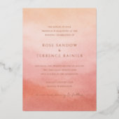 Elegant Tropical Sunset Watercolor Wedding 箔招待状 (正面)