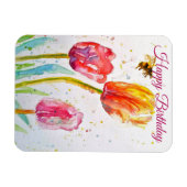 Elegant Tulip and Bee Watercolour Birthday Card マグネット (横)