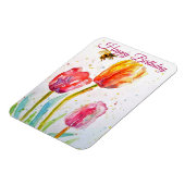 Elegant Tulip and Bee Watercolour Birthday Card マグネット (左側)