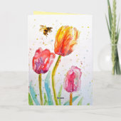 Elegant Tulip and Bee Watercolour Mothers Day Card カード (裏面)