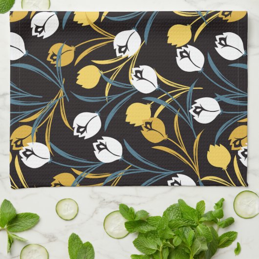 Elegant Tulip Floral Pattern  キッチンタオル (折り畳み)