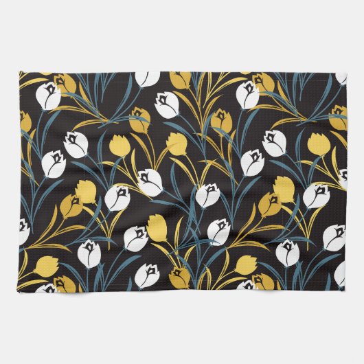 Elegant Tulip Floral Pattern  キッチンタオル (横)