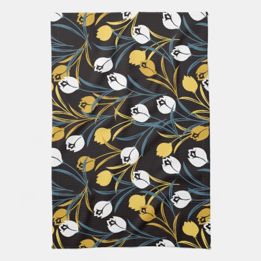 Elegant Tulip Floral Pattern  キッチンタオル (縦)