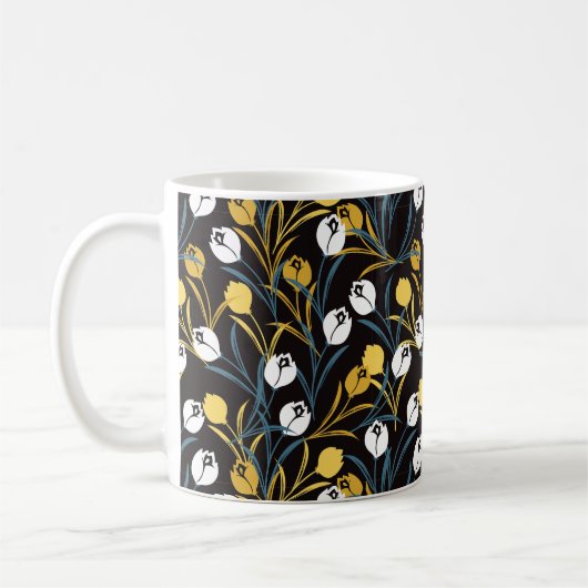 Elegant Tulip Floral Pattern  コーヒーマグカップ (左)