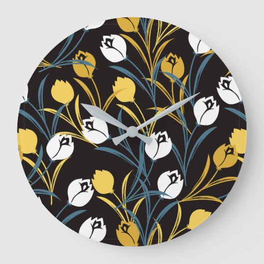 Elegant Tulip Floral Pattern  ラージ壁時計 (正面)