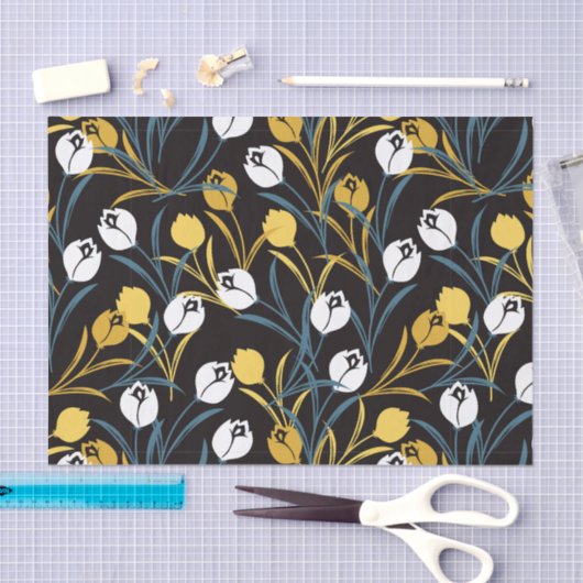 Elegant Tulip Floral Pattern  薄葉紙 (クラフト)