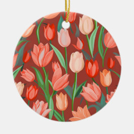 Elegant Tulip Floral Pattern – Red & Peach Spring  セラミックオーナメント