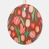 Elegant Tulip Floral Pattern – Red & Peach Spring セラミックオーナメント (左)