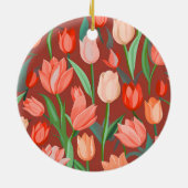 Elegant Tulip Floral Pattern – Red & Peach Spring セラミックオーナメント (裏面)