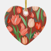 Elegant Tulip Floral Pattern – Red & Peach Spring  セラミックオーナメント (正面)