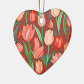 Elegant Tulip Floral Pattern – Red & Peach Spring  セラミックオーナメント (左)