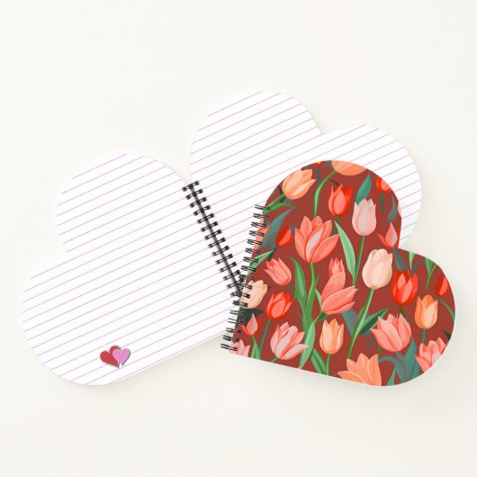 Elegant Tulip Floral Pattern – Red & Peach Spring  ノートブック (内部)