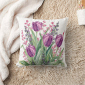 Elegant Tulip Flowers Pattern,Purple Stripes クッション (ブランケット)