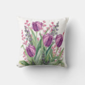Elegant Tulip Flowers Pattern,Purple Stripes クッション (正面)