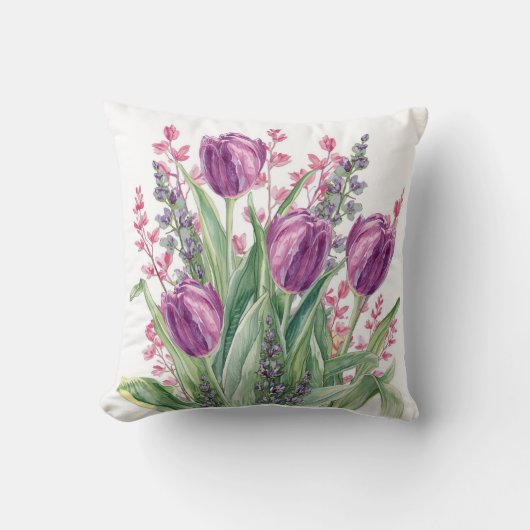 Elegant Tulip Flowers Pattern,Purple Stripes クッション (正面)