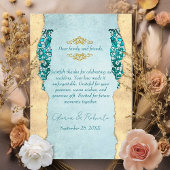 Elegant Turquoise and Gold Vintage Style Wedding サンキューカード