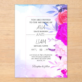 Elegant Turquoise Blue Floral Watercolor Wedding  アクリル招待状