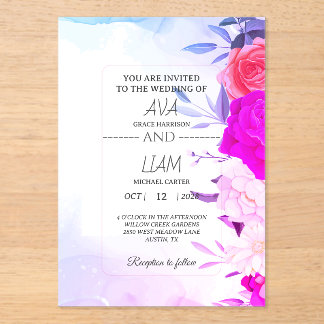 Elegant Turquoise Blue Floral Watercolor Wedding  アクリル招待状