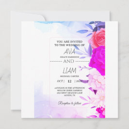 Elegant Turquoise Blue Floral Watercolor Wedding  セーブザデート