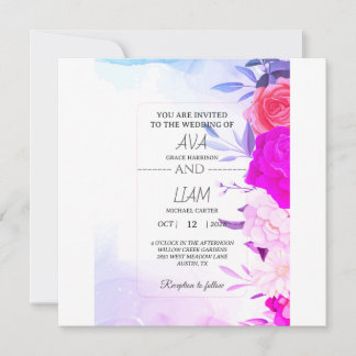 Elegant Turquoise Blue Floral Watercolor Wedding  セーブザデート