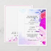 Elegant Turquoise Blue Floral Watercolor Wedding  出欠カード (正面/裏面)