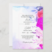 Elegant Turquoise Blue Floral Watercolor Wedding  招待状 (正面)