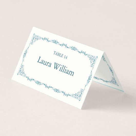 Elegant Turquoise Floral Table Number & Guest Name (正面)