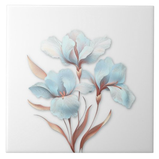 Elegant Turquoise Rose Gold Stylized Lilies タイル (正面)