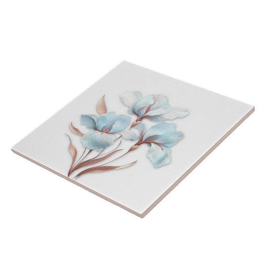 Elegant Turquoise Rose Gold Stylized Lilies タイル (側面)