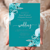 Elegant Turquoise Silver Floral Wedding 箔招待状