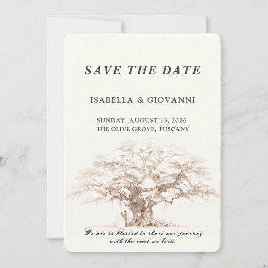 Elegant Tuscany Olive Tree Wedding Save The Date 招待状 (正面)