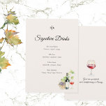 Elegant Tuscany Signature Drinks Wedding Sign メニュー<br><div class="desc">Add a charming and elegant touch to your wedding bar with this Tuscany signature drinks wedding sign featuring delicate watercolor wine illustrations and timeless typography. Inspired by the beauty of the Italian countryside, this design pairs romantic script lettering with soft watercolor artwork of wine, grapes, and vineyard elements. Perfect for...</div>