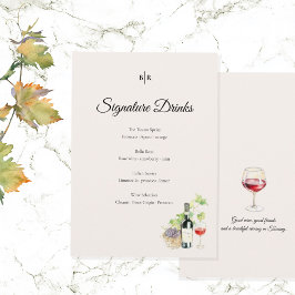 Elegant Tuscany Signature Drinks Wedding Sign メニュー