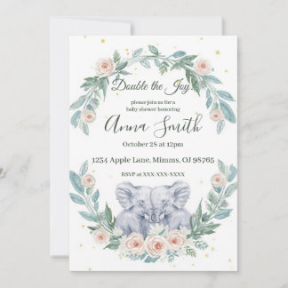 Elegant Twin Baby Shower Invitation – Watercolor 招待状