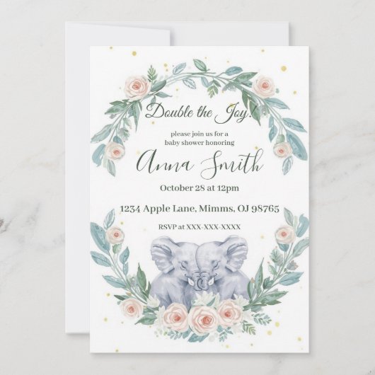 Elegant Twin Baby Shower Invitation – Watercolor 招待状 (正面)