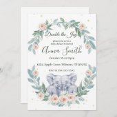 Elegant Twin Baby Shower Invitation – Watercolor 招待状 (正面/裏面)