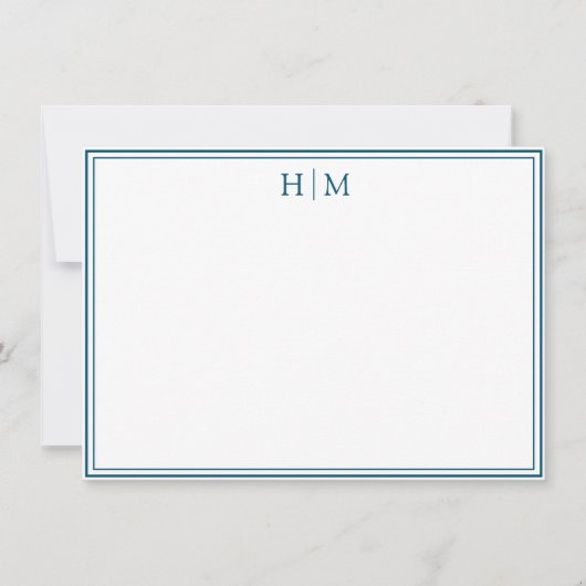 Elegant Two Borders Simple Monogram Note Card ノートカード (正面)