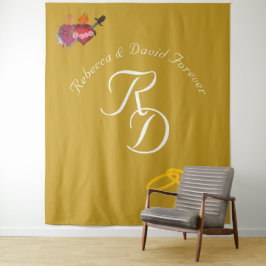 Elegant Two Hearts Catholic Monogrammed Wedding タペストリー