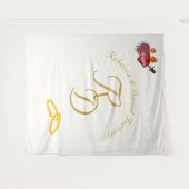 Elegant Two Hearts Catholic Monogrammed Wedding タペストリー (正面(横))