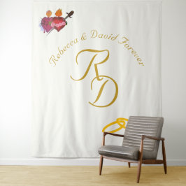 Elegant Two Hearts Catholic Monogrammed Wedding タペストリー