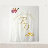 Elegant Two Hearts Catholic Monogrammed Wedding タペストリー (正面)